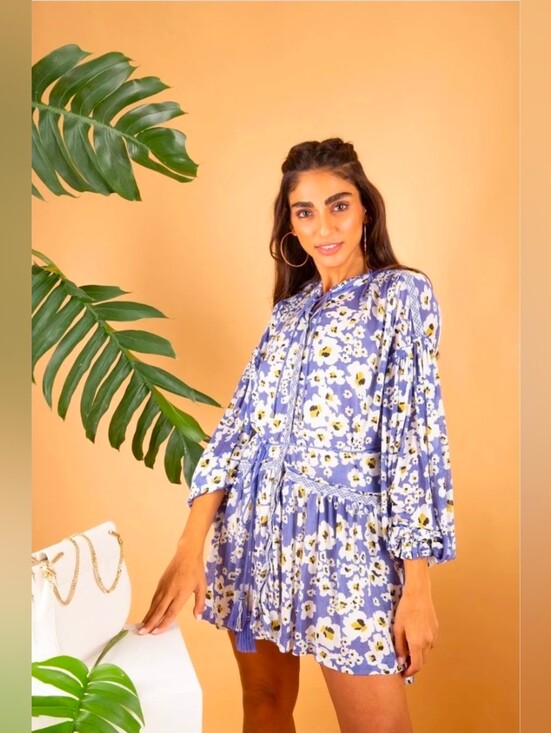 Free People Dresses & Skirts - Free People Lover Floral Tunic Lavender White Boho Long Sleeve Tie Neck Women